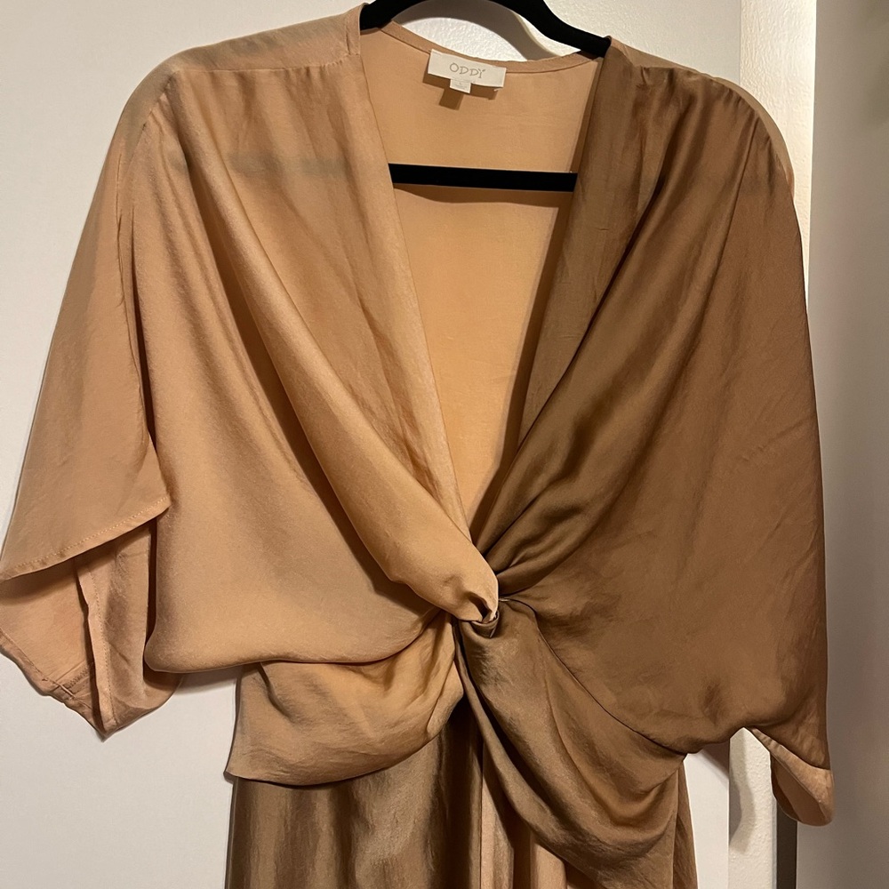 ODDY Satin Twist Front Colorblock midi Dress Size Large - Picture 3 of 6